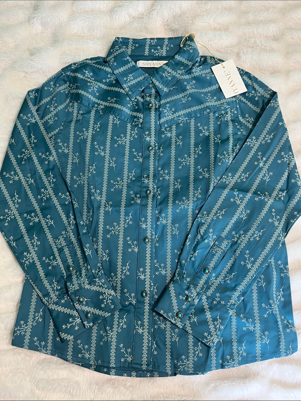 Shyanne Teal Floral Stripe Button-Down Shirt
